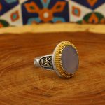 انگشتر عقیق کبود یمنی نقره مردانه طرح یا علی مدد - Image 2
