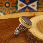 انگشتر عقیق کبود یمنی نقره مردانه طرح یا علی مدد - Image 3