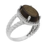 انگشتر عقیق مشکی نقره زنانه طرح ثریا + حرز امام جواد (ع) + آیت الکرسی