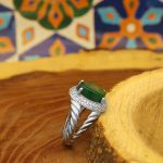 انگشتر عقیق سبز نقره زنانه طرح مرجان + حرز امام جواد (ع) + آیت الکرسی - Image 3