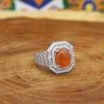 انگشتر عقیق سرخ یمنی نقره زنانه طرح سایه - Image 2