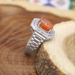 انگشتر عقیق سرخ یمنی نقره زنانه طرح سایه - Image 3