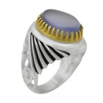 انگشتر عقیق کبود یمنی نقره مردانه طرح بهمن