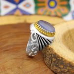 انگشتر عقیق کبود یمنی نقره مردانه طرح بهمن - Image 2