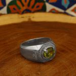 انگشتر زبرجد الماس تراش نقره مردانه طرح پیمان - Image 3