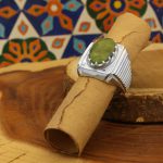 انگشتر زبرجد الماس تراش نقره مردانه دست ساز طرح پارسا - Image 2