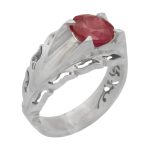 انگشتر یاقوت سرخ الماس تراش نقره مردانه دست ساز طرح هیوا