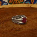 انگشتر یاقوت سرخ الماس تراش نقره مردانه دست ساز طرح هیوا - Image 2