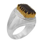 انگشتر یاقوت کبود الماس تراش نقره مردانه دست ساز طرح دور طلایی قوام