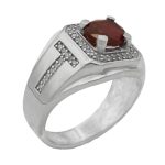 انگشتر یاقوت سرخ الماس تراش نقره مردانه طرح قدیم