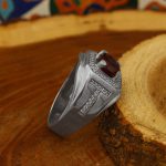 انگشتر یاقوت سرخ الماس تراش نقره مردانه طرح قدیم - Image 3