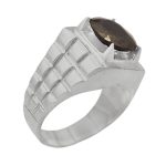 انگشتر یاقوت کبود الماس تراش نقره مردانه دست ساز طرح هاشم