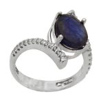 انگشتر یاقوت کبود الماس تراش نقره زنانه طرح فائزه