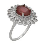 انگشتر یاقوت سرخ الماس تراش نقره زنانه طرح پریزاد