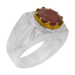 انگشتر یاقوت سرخ الماس تراش نقره مردانه دست ساز طرح حُسن