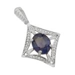 گردنبند یاقوت کبود الماس تراش نقره زنانه طرح سراب