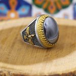 انگشتر حدید صینی نقره مردانه طرح فروهر +حکاکی‌‌‌ - Image 3