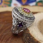 انگشتر چند سنگ نقره مردانه طرح کوهیار - Image 2