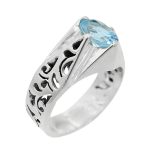 انگشتر توپاز الماس تراش نقره مردانه دست ساز طرح آرش