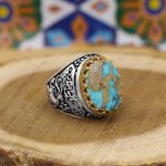 انگشتر فیروزه نیشابوری نقره مردانه طرح آمدم ای شاه - Image 2
