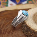 انگشتر فیروزه نیشابوری نقره مردانه دست ساز طرح هومن - Image 2