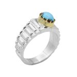 انگشتر فیروزه نیشابوری نقره مردانه دست ساز طرح دورطلایی رهیار