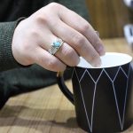 انگشتر فیروزه نیشابوری نقره مردانه دست ساز طرح دورطلایی رهیار - Image 4