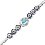 دستبند فیروزه نیشابوری نقره زنانه طرح مرجان