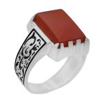 انگشتر عقیق سرخ نقره مردانه طرح شریف