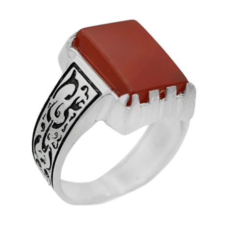 انگشتر عقیق سرخ نقره مردانه طرح شریف