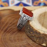 انگشتر عقیق سرخ نقره مردانه طرح شریف - Image 2