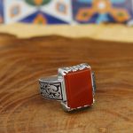 انگشتر عقیق سرخ نقره مردانه طرح شریف - Image 3