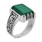 انگشتر عقیق سبز نقره مردانه طرح شریف