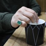 انگشتر عقیق سبز نقره مردانه طرح شریف - Image 5