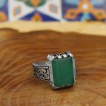 انگشتر عقیق سبز نقره مردانه طرح شریف - Image 2