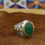 انگشتر عقیق سبز نقره مردانه طرح جمادی - Image 3