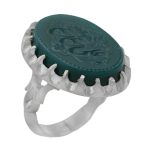 انگشتر عقیق سبز نقره مردانه طرح هوالعلی