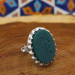 انگشتر عقیق سبز نقره مردانه طرح هوالعلی - Image 2