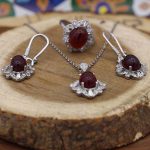 نیم ست عقیق سرخ نقره زنانه طرح رحاب - Image 2