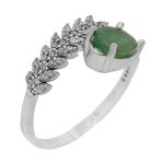 انگشتر زمرد الماس تراش نقره زنانه طرح کمند