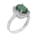 انگشتر زمرد الماس تراش نقره زنانه طرح آندیا