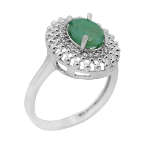 انگشتر زمرد الماس تراش نقره زنانه طرح مه لقا