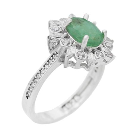 انگشتر زمرد الماس تراش نقره زنانه طرح پریسا