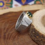 انگشتر زمرد الماس تراش نقره مردانه طرح کافی - Image 2