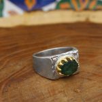 انگشتر زمرد الماس تراش نقره مردانه طرح کافی - Image 3