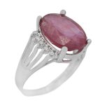 انگشتر یاقوت سرخ الماس تراش نقره زنانه طرح بنفشه