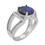 انگشتر یاقوت کبود الماس تراش نقره زنانه طرح پروانه