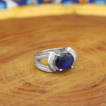 انگشتر یاقوت کبود الماس تراش نقره زنانه طرح پروانه - Image 2