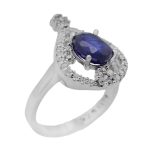 انگشتر یاقوت کبود الماس تراش نقره زنانه طرح فوزیه