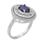 انگشتر یاقوت کبود الماس تراش نقره زنانه طرح صالحه